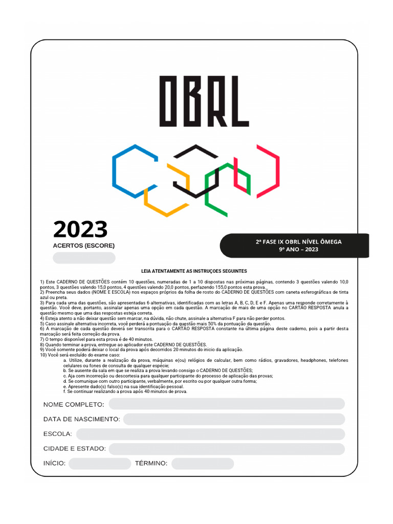 Caderno de Questões: Prova Nível Ômega 2023 | PDF | Piano