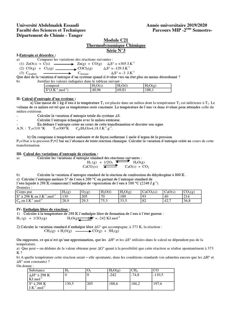 Entropie et Enthalpie en Thermodynamique | PDF | Entropie | Chimie physique