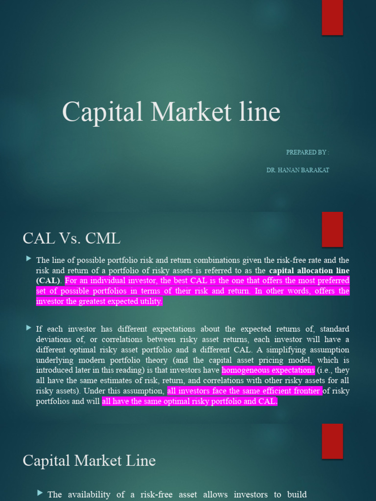 Understanding CML and CAL in Finance | PDF | Beta (Finance) | Capital ...