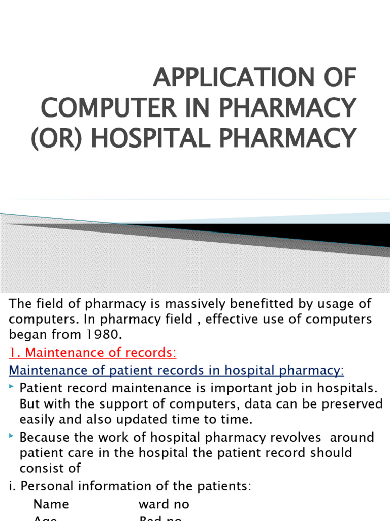 Application Of Computer In Pharmacy