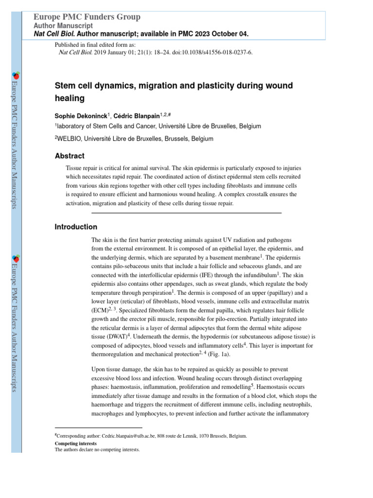 Stem Cell Dynamics, Migration and Plasticity During Wound Healing | PDF ...