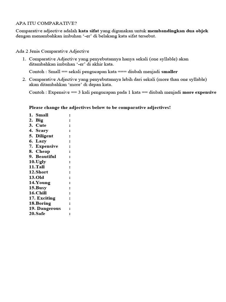 Comparative Adjectives | PDF