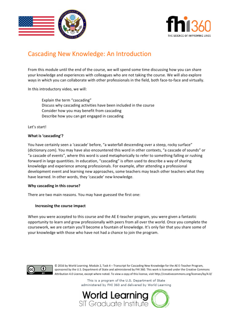 Transcript Cascading New Knowledge 1 1 1 Pdf Knowledge Learning