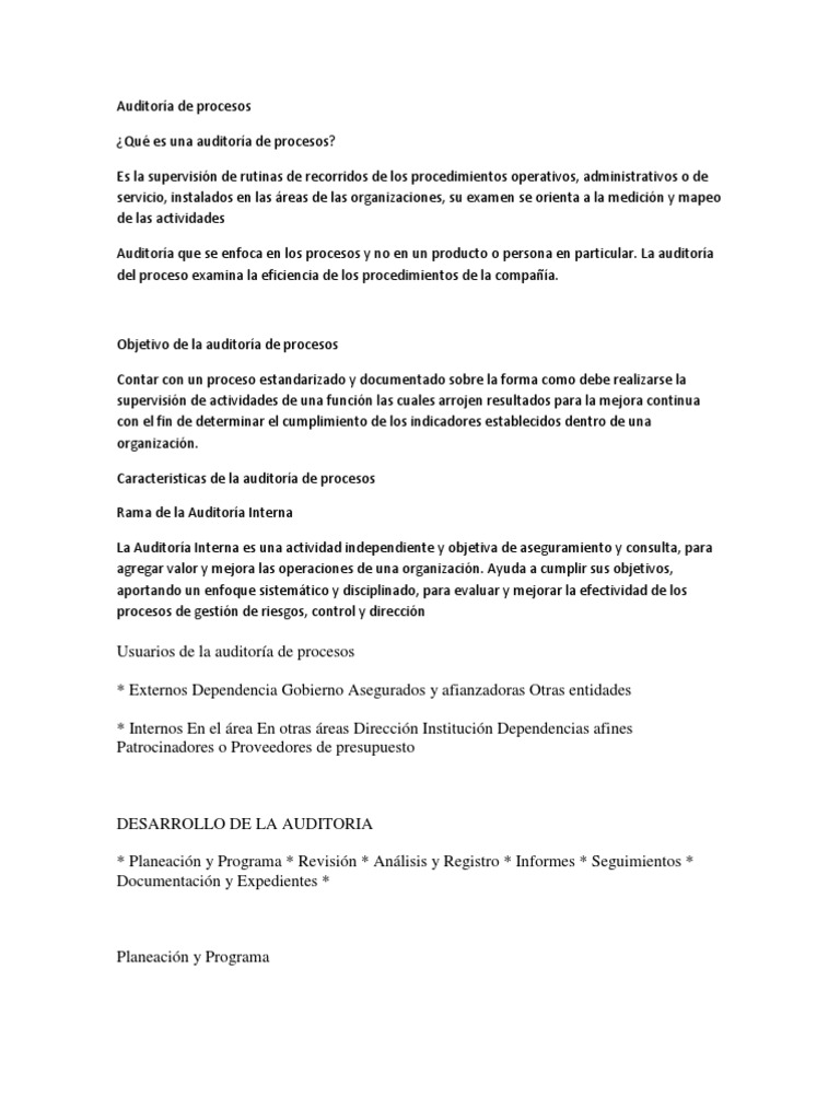 Auditoría de Procesos: Guía Completa | PDF | Auditoría financiera ...