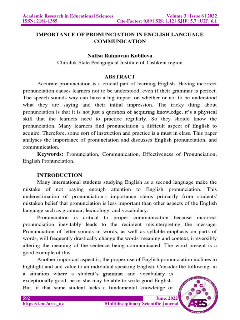 Importance of Pronunciation in English Communication | PDF | Stress ...