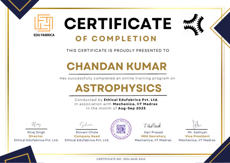 Astrophysics Certificate IIT Madras PDF