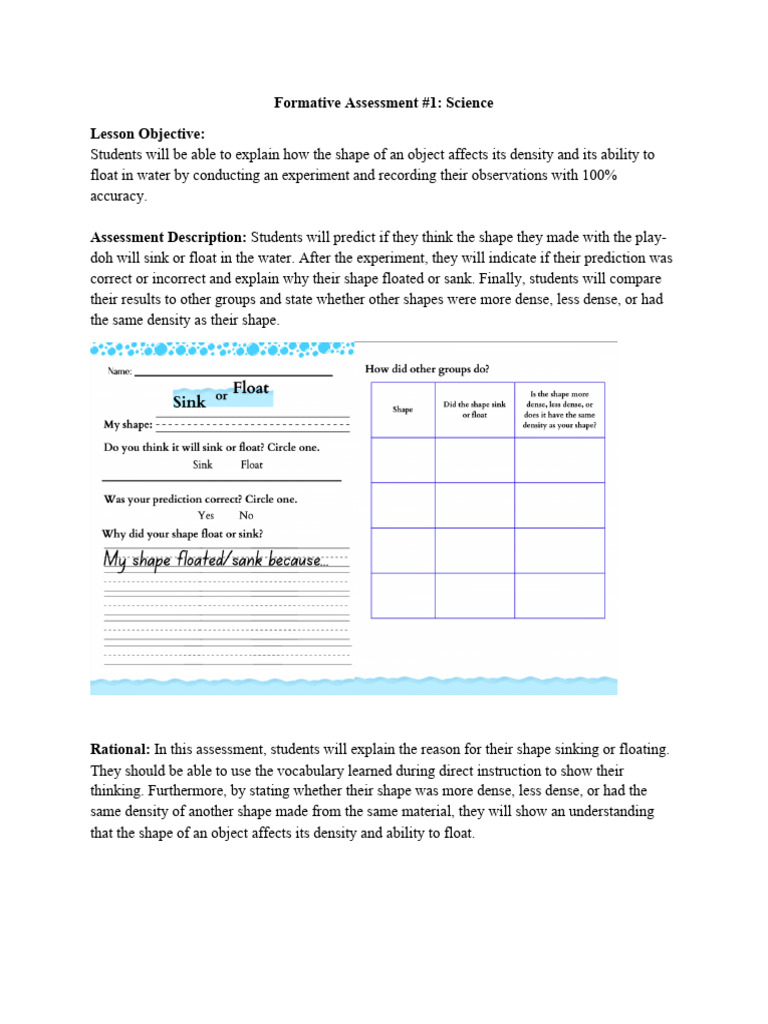 Density and Shape Experiment Assessment | PDF | Career & Growth ...