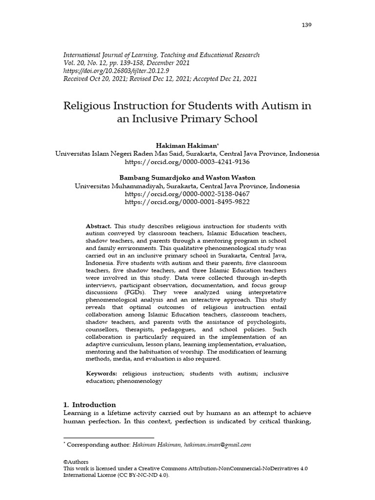 Religious Instruction For Students With Autism in An Inclusive Primary ...