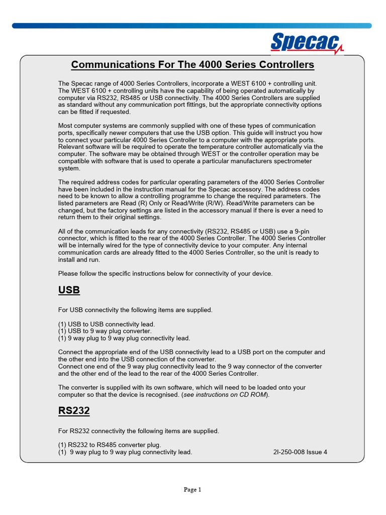 4000 Series Controller Connectivity Guide | PDF | Usb | Electrical ...