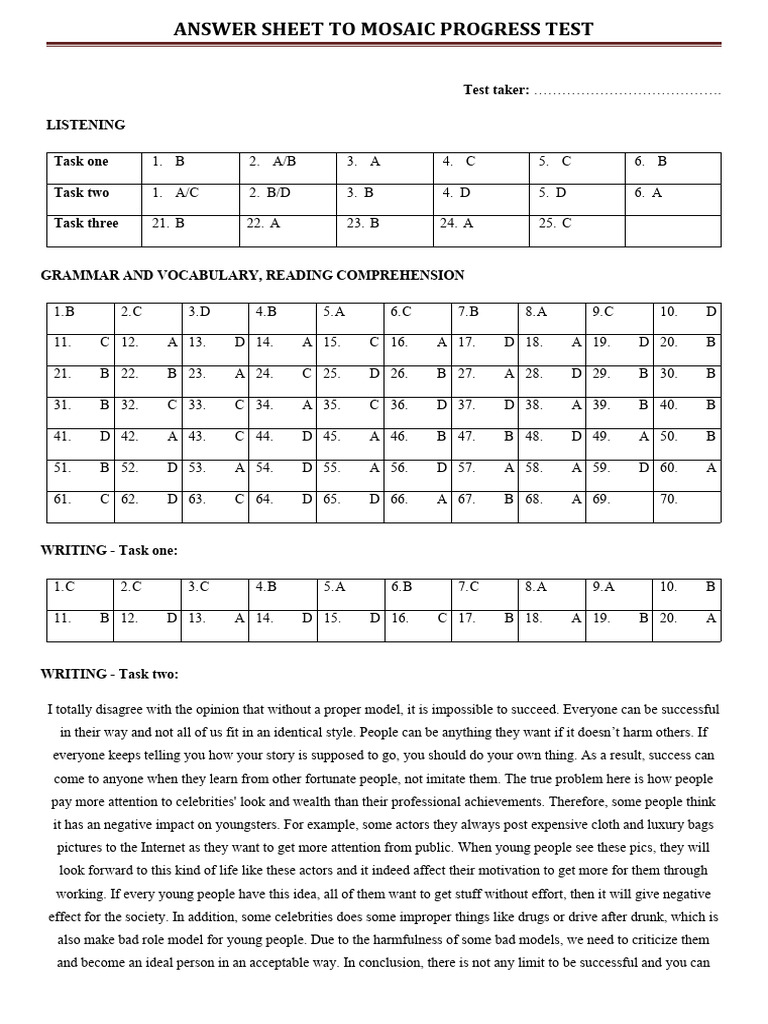 Bản Sao ANSWER SHEET TO PROGRESS TEST | PDF | China | World Politics