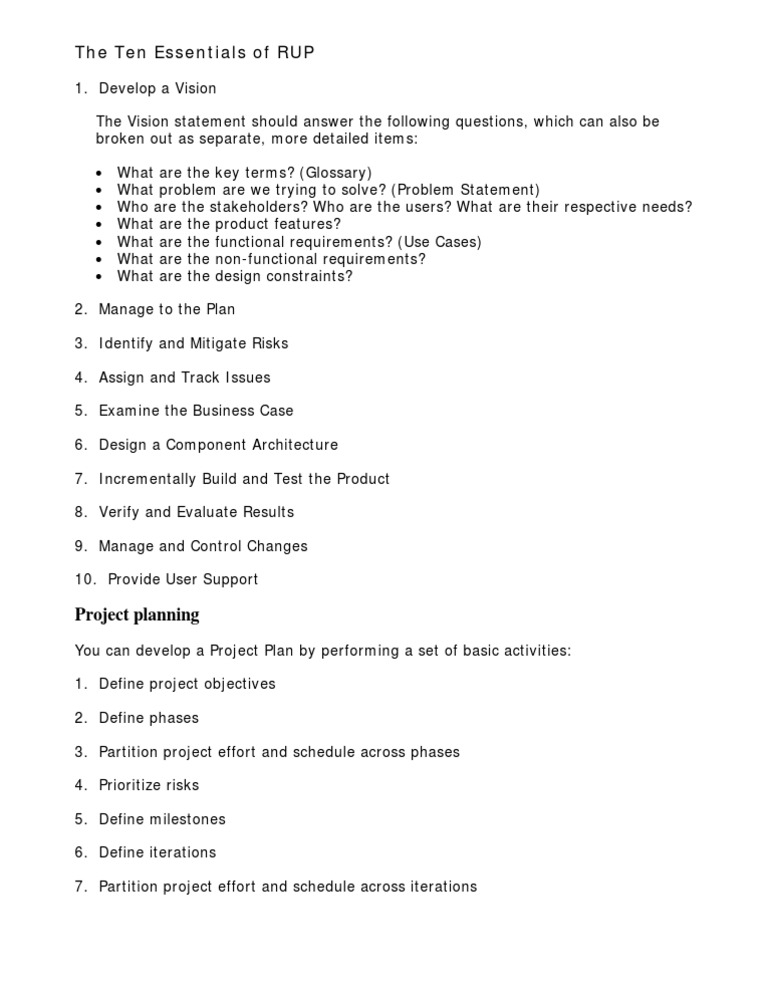 Ten Essentials of RUP for Project Success | PDF | Career & Growth ...
