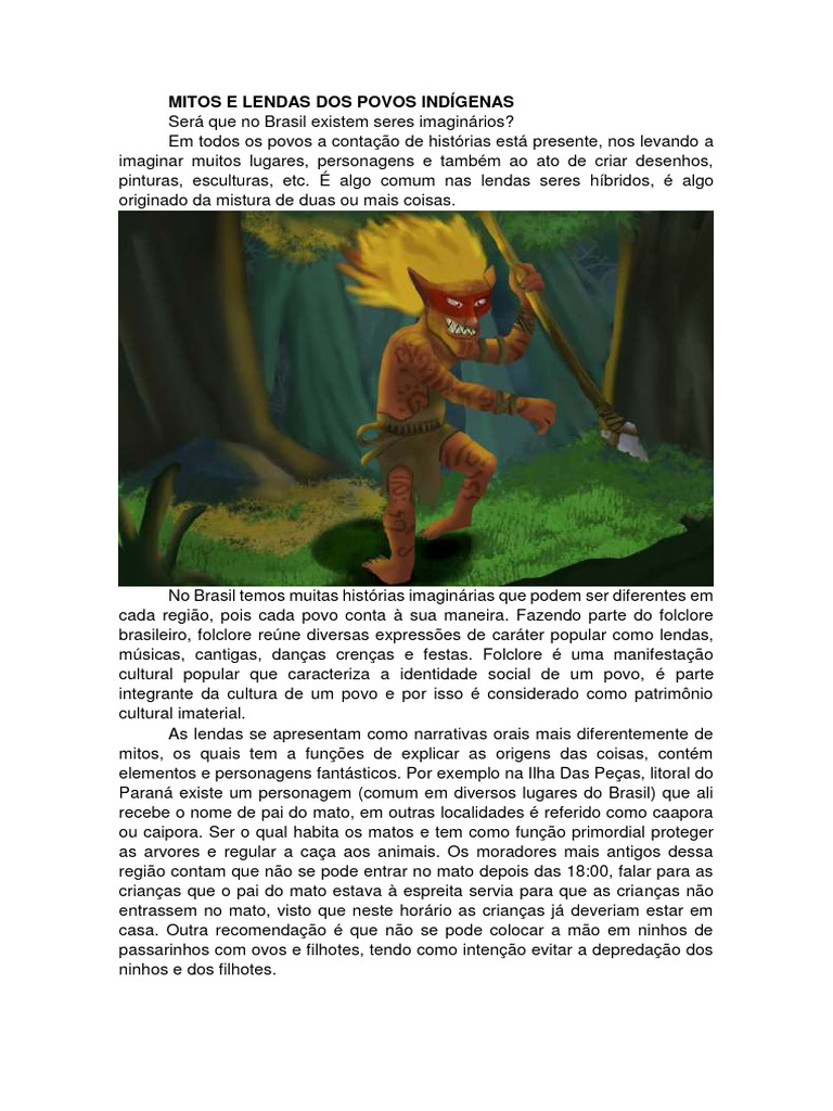 Mitos e Lendas dos Povos Indígenas | PDF | Brasil | Narrativa