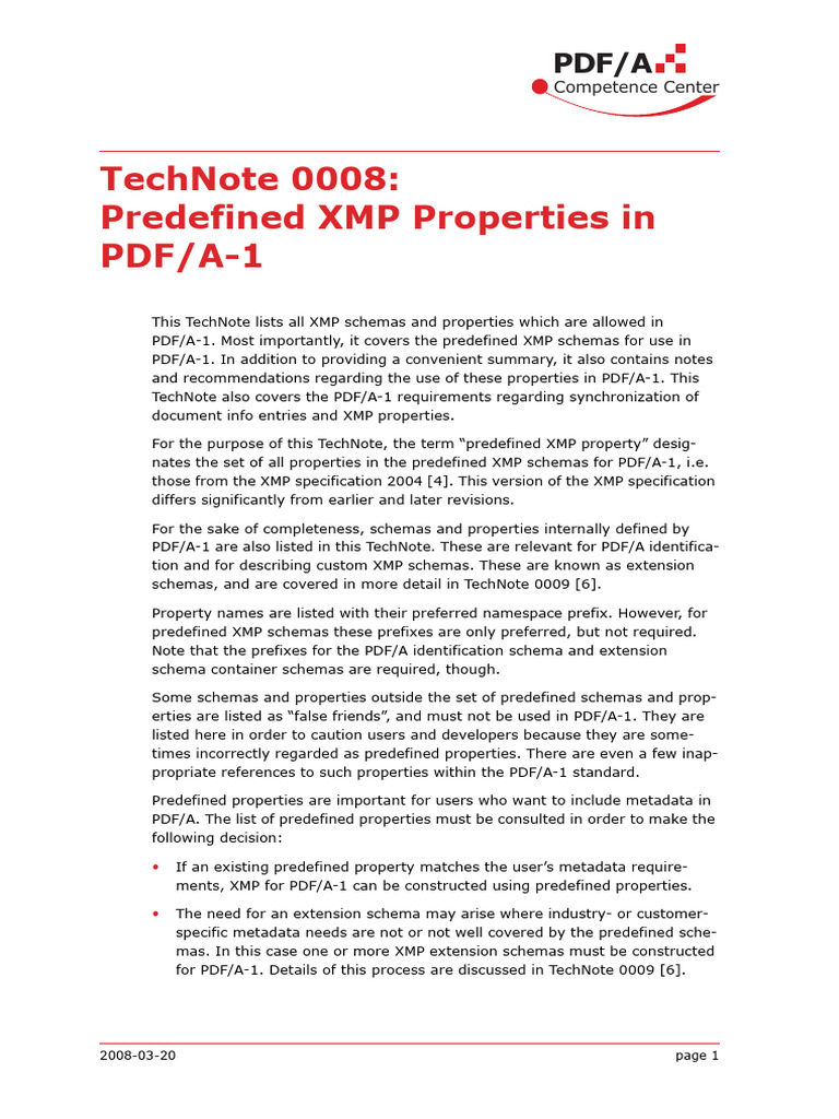 XMP Properties for PDF/A-1 Compliance | PDF | Xml Schema | Metadata