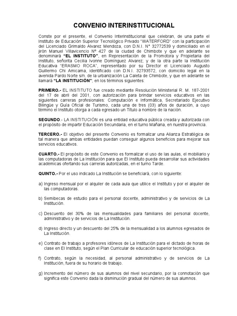 Modelo De Convenio Interinstitucional Pdf Educación Más Alta Maestros