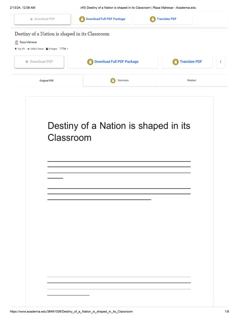 Destiny of A Nation Is Shaped in Its Classroom | PDF