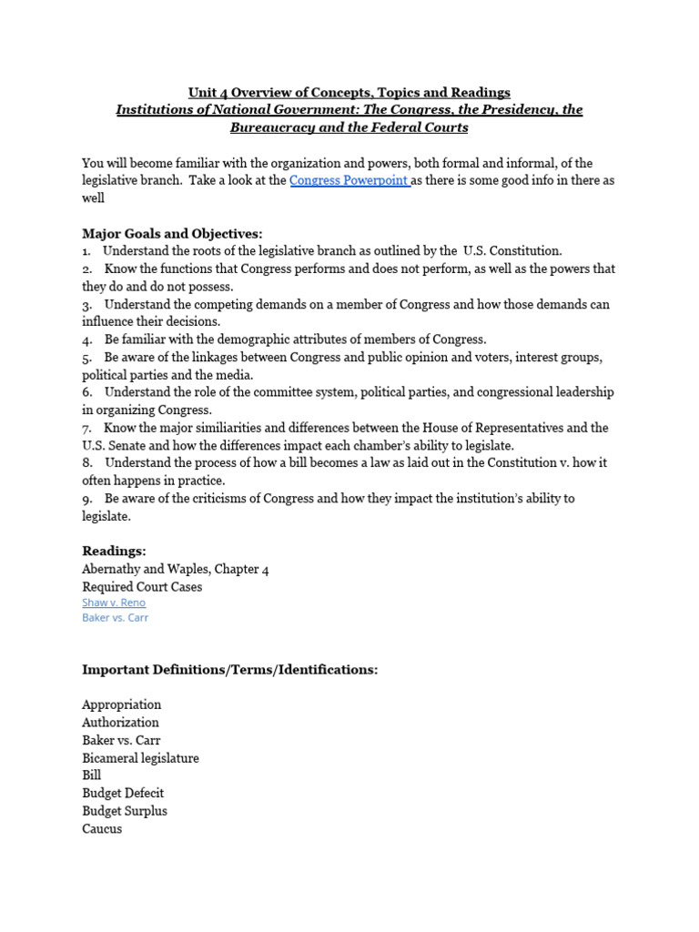 Unit 4 Overview | PDF | United States House Of Representatives | United ...