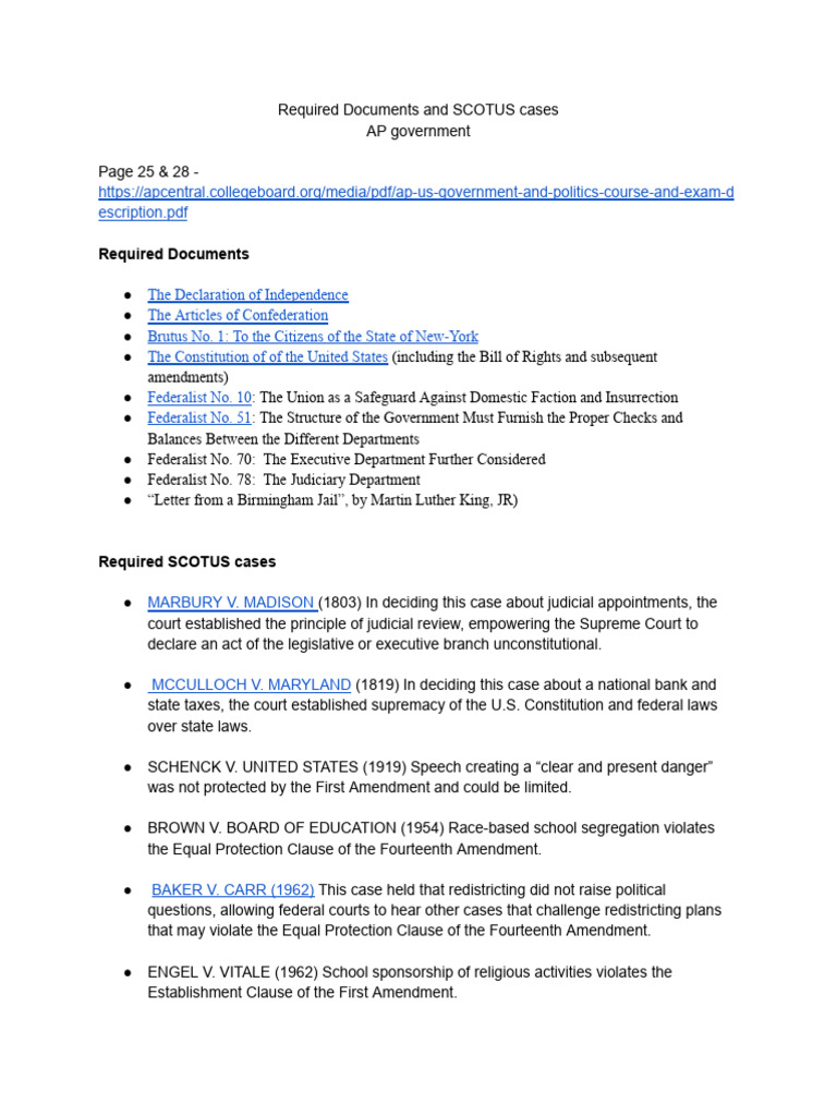 Required Docs Scotus Cases Ap Govt Pdf Fourteenth Amendment To