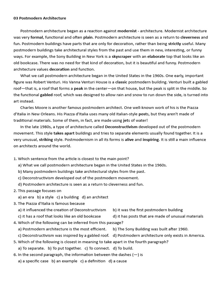 03 Postmodern Architecture | PDF | Style | Architectural Styles