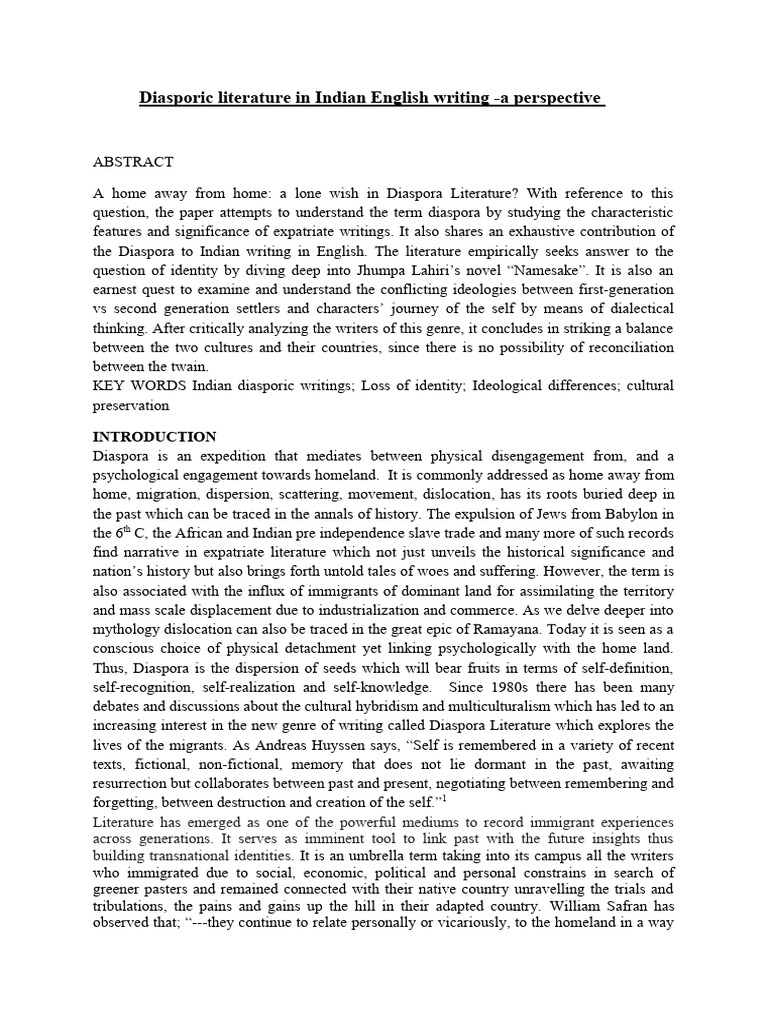 Diasporic literature in indian english writing pdf
