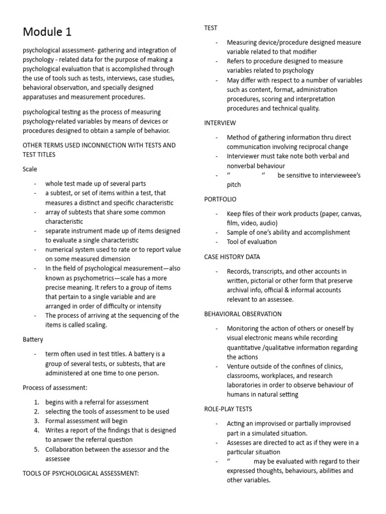 Psychological Assessment Tools Overview | PDF | Level Of Measurement ...