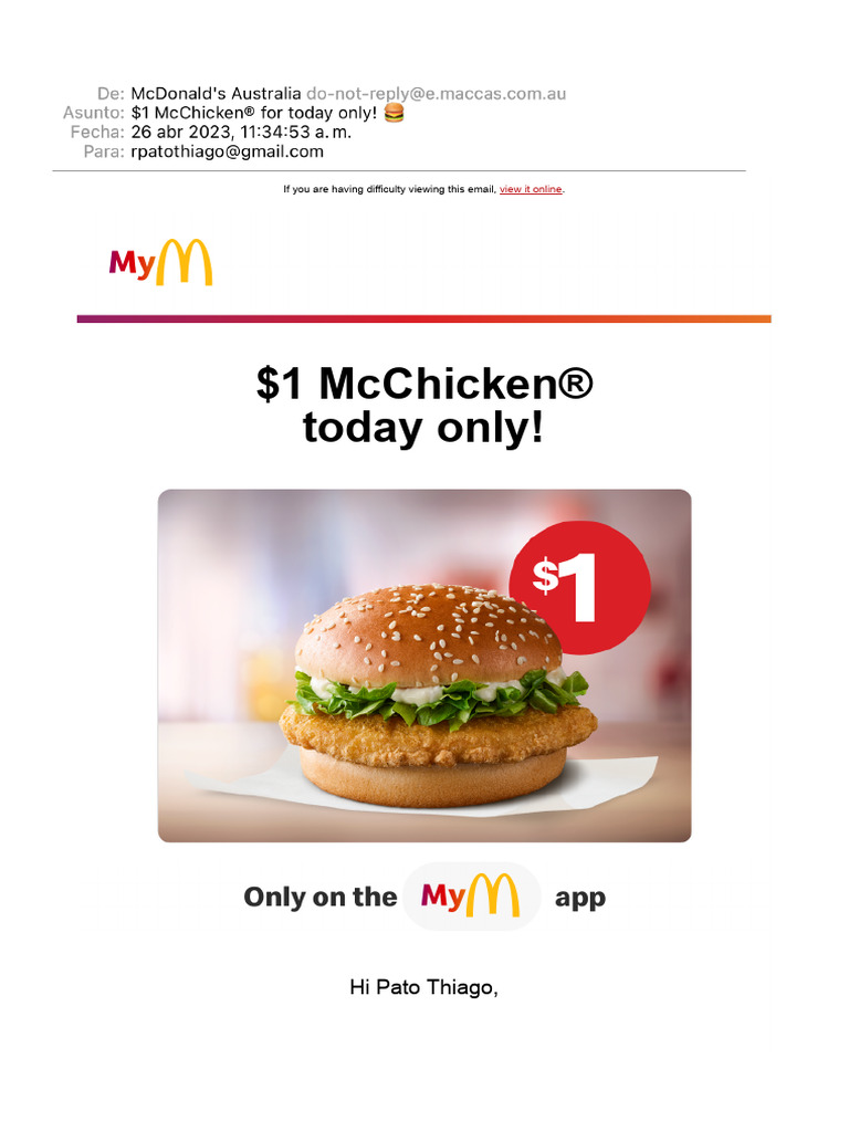 $1 McChicken Deal for App Users | PDF | Wellness