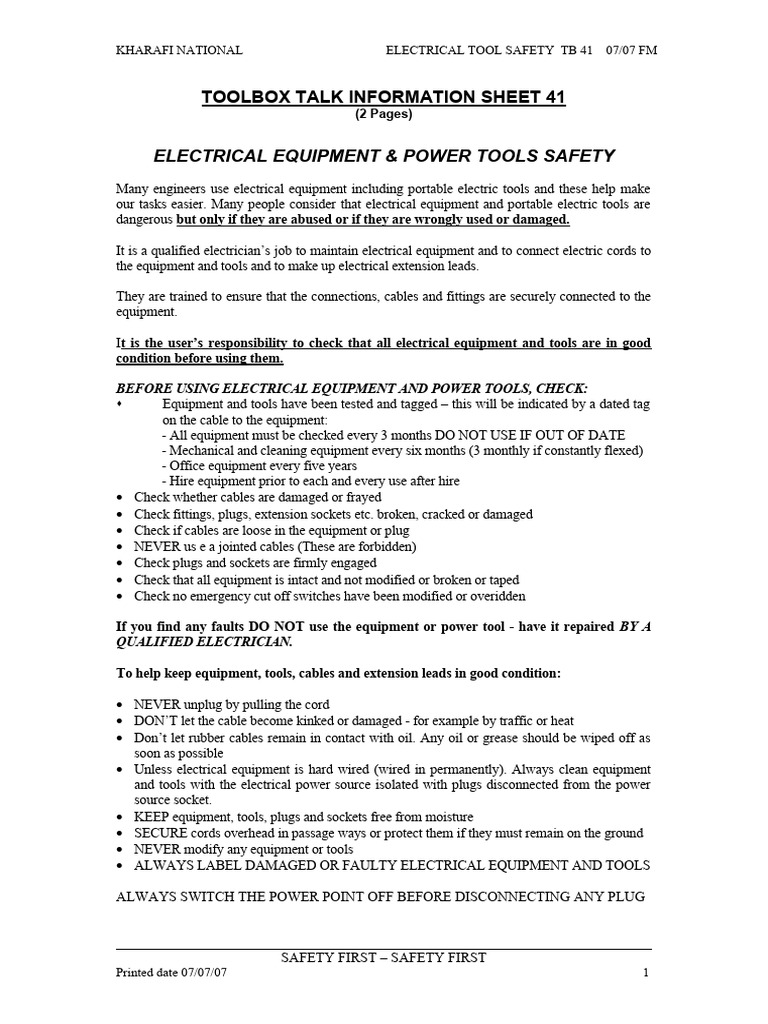 TB 41 POWER TOOL SAFETY PDF Electrical Connector Manufactured Goods