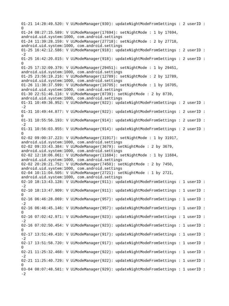 Android Night Mode Settings Logs | PDF