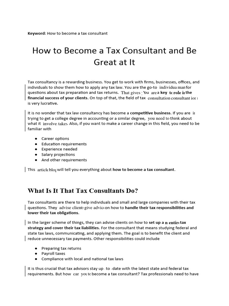 Trafft August How To A Tax Consultant and Be Great at It