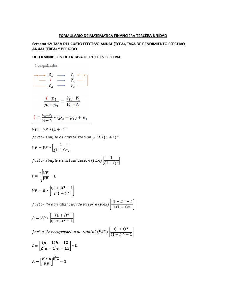 Fórmulas de Matemática Financiera | PDF | Tasa interna de retorno ...