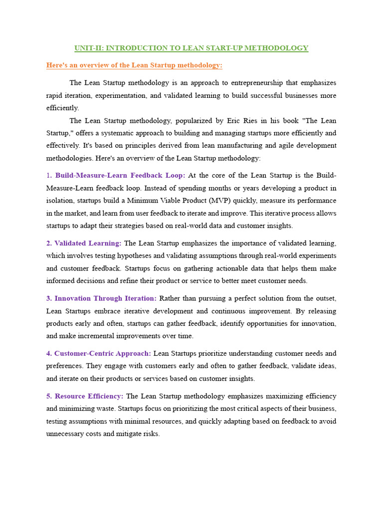 Unit-II Introduction To Lean Start-Up Methodology | PDF | Lean Startup ...