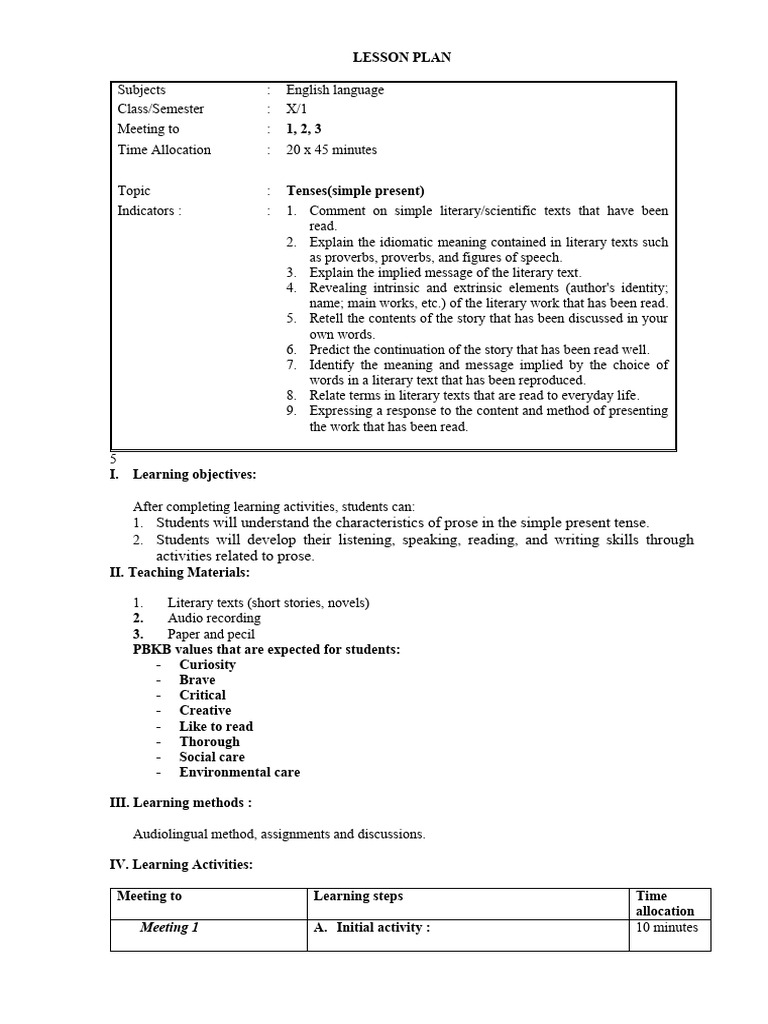 Lasson Plan Prose or Story | PDF | Lesson Plan | Learning