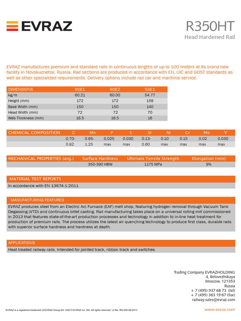 R350HT Head Hardened Rail Overview | PDF | Heat Treating | Steel