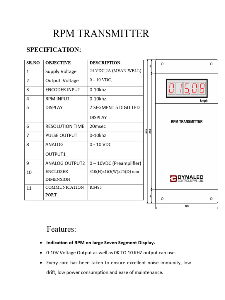 RPM Transmitter Specifications Overview | PDF