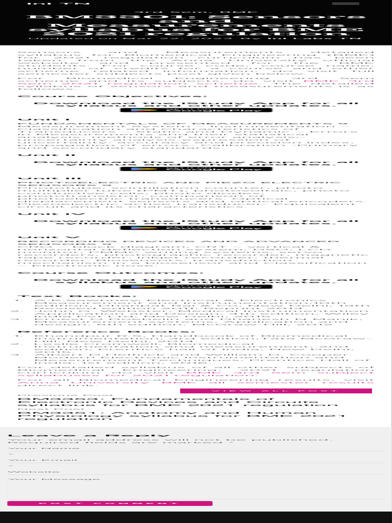 BM3301 Sensors and Measurements Syllabus For BME 2021 Regulation All