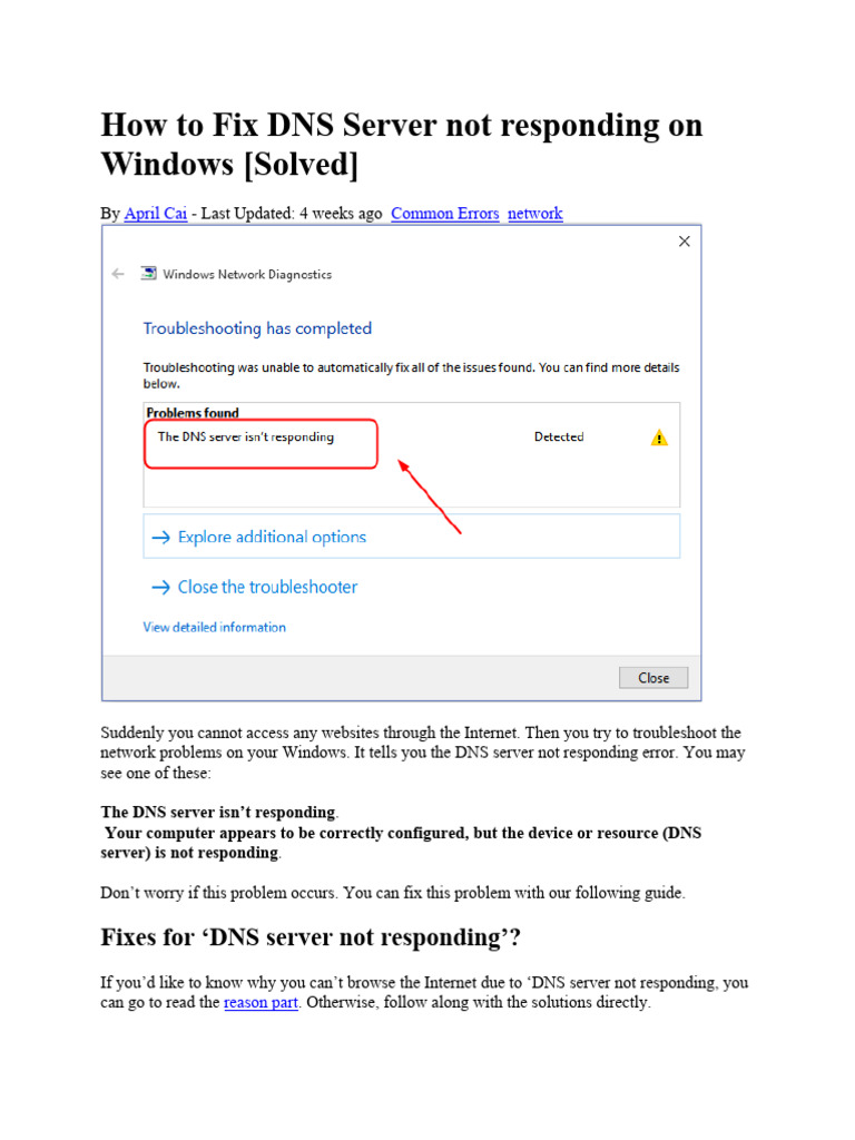 How To Fix DNS Server Not Responding On Windows | PDF | Domain Name ...