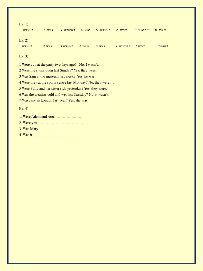 Was and Were Answer Key | PDF