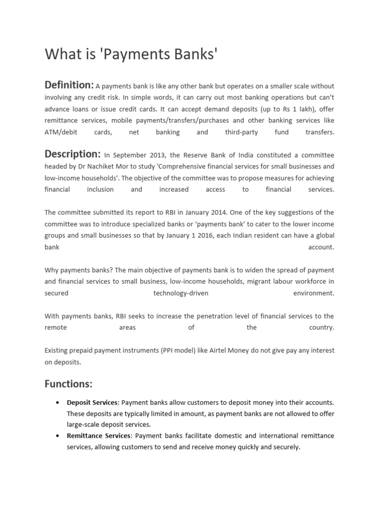 Understanding Payments Banks in India | PDF | Banks | Payments