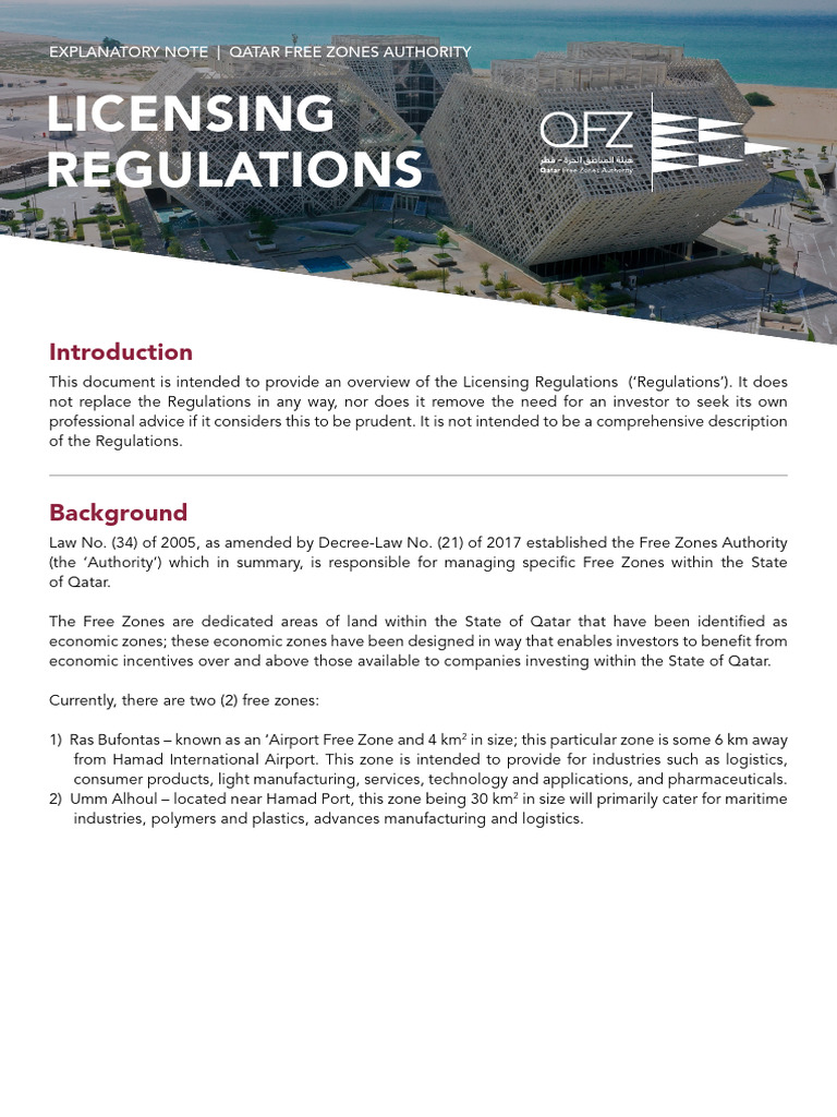 Qatar Free Zones Licensing Regulations | PDF | License | Business Law