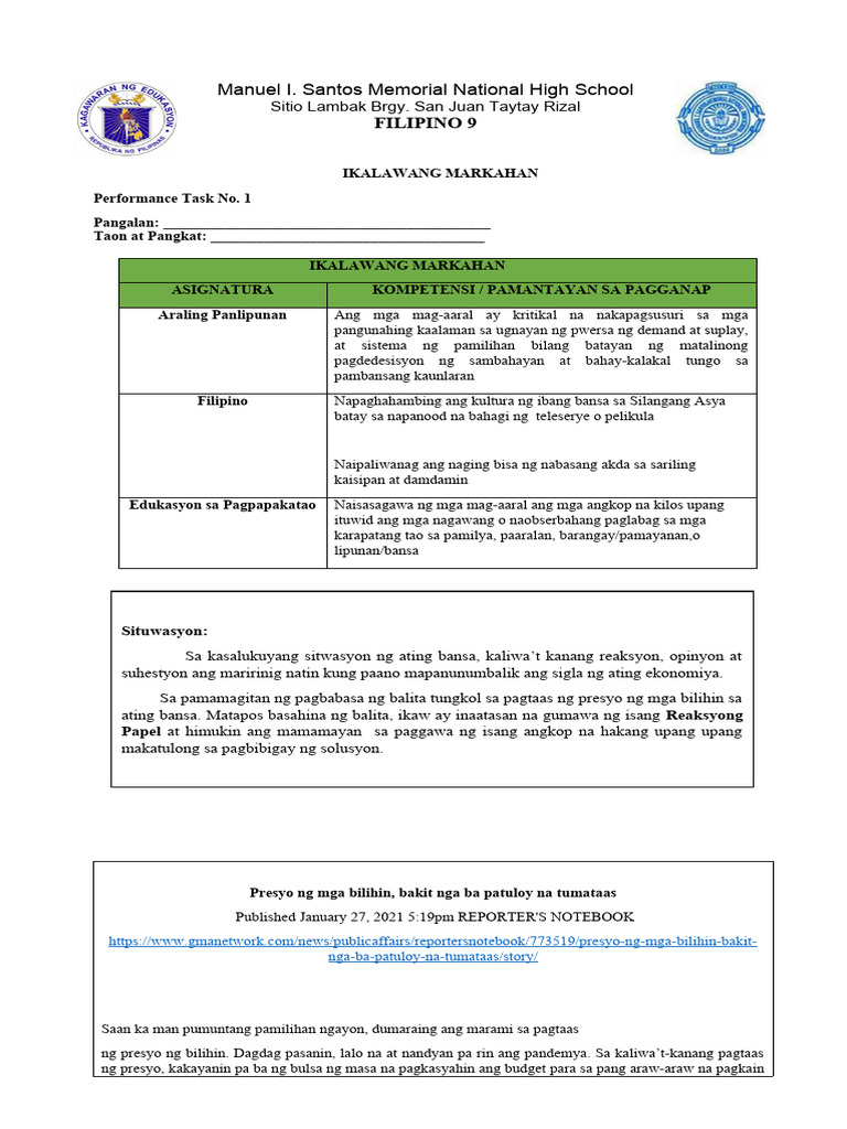 Grade9 Q2 Pt1 Filipino 2 Pdf