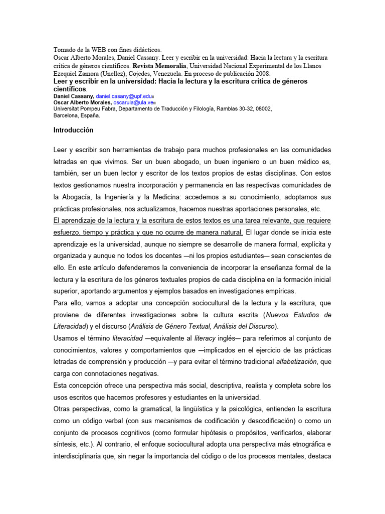 Leer y Escribir en La Universidad | Descargar gratis PDF | Literatura ...