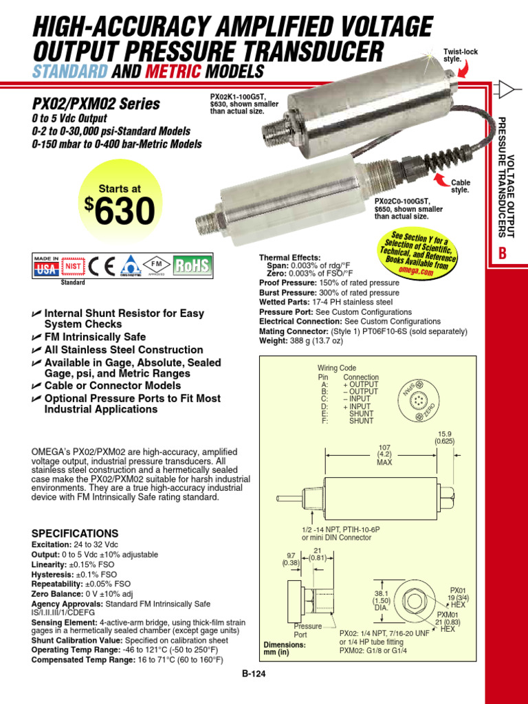 HighAccuracy Amplified Voltage Output Pressure Transducer AND Models