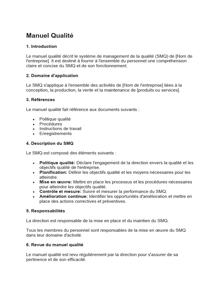 Exemple de Manuel Qualité SMQ | PDF | Système de management de la ...