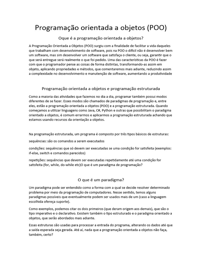 Introdução à Programação Orientada a Objetos | PDF | Linguagem de ...