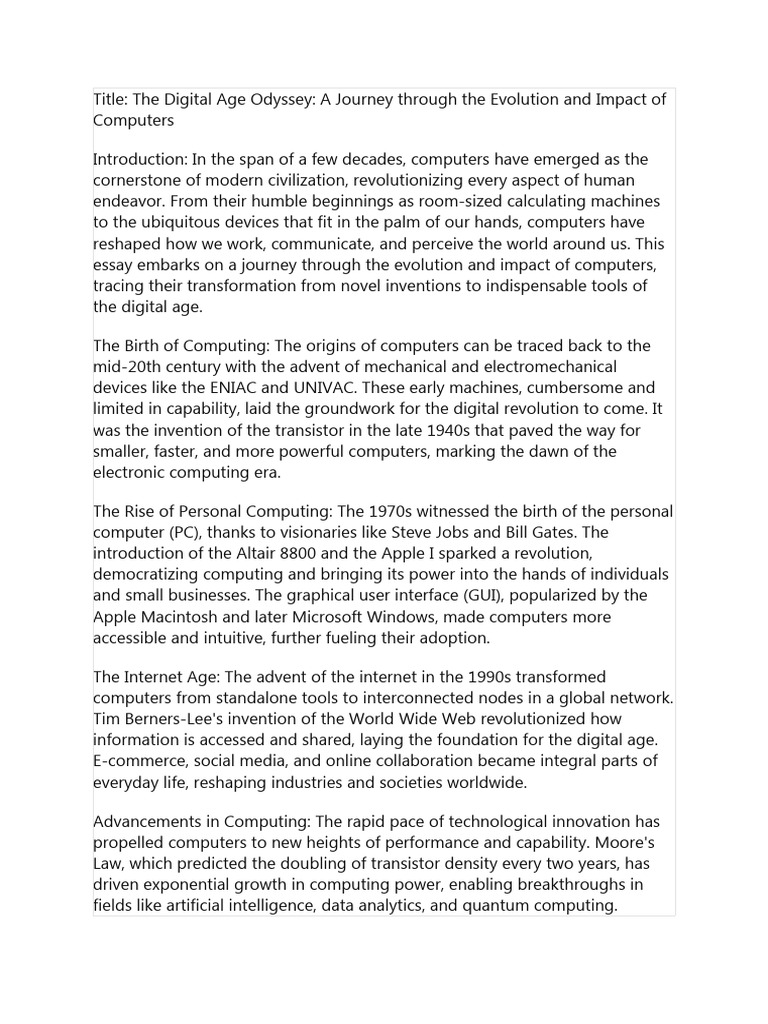 The digital age odyssey a journey through the evolution and impact of