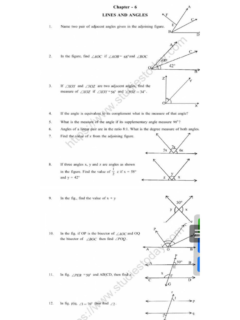 Worksheet On Lines and Angles Class9 | PDF
