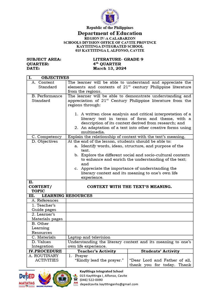 Context And Text Meaning Lp Pdf Learning Experience