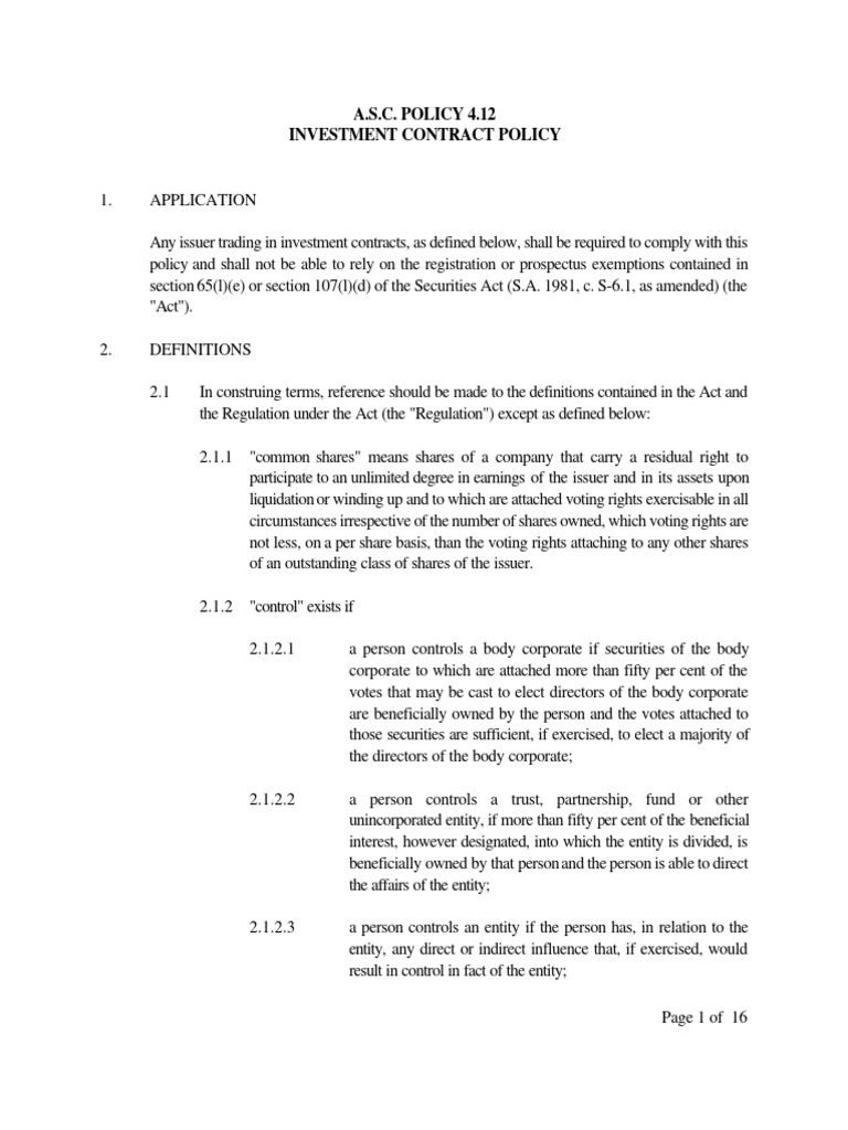 Investment Contract Policy Template | PDF | Mortgages | Securities ...