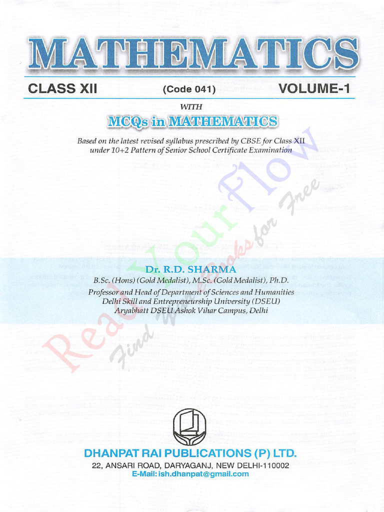 Class XII Mathematics Volume 1 Guide | PDF | Integral | Matrix ...