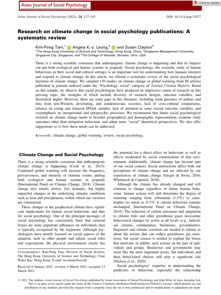 Systematic Review of Climate Change in Social Psychology | PDF ...