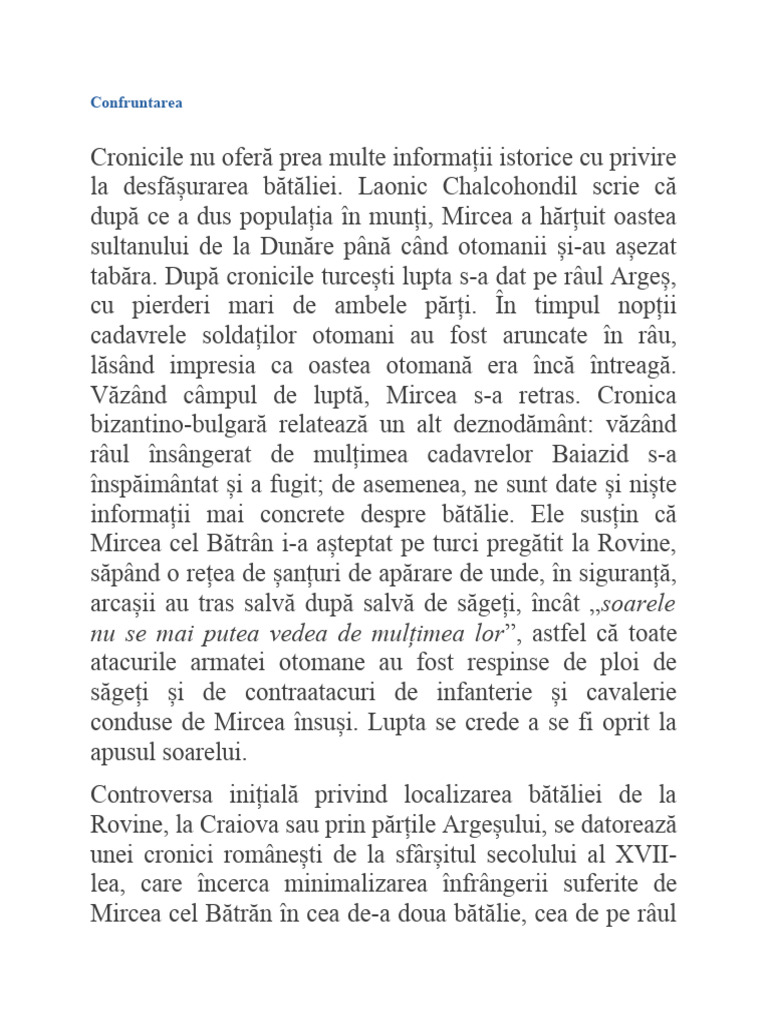 Istorie Informatii BATALIA DE LA ROVINE | PDF
